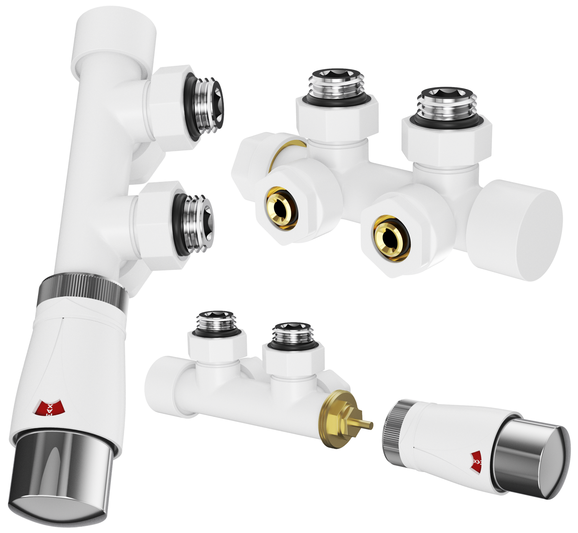 Zestaw zaworów termostatycznych do grzejnika PEX 1/2" mosiężny biały
