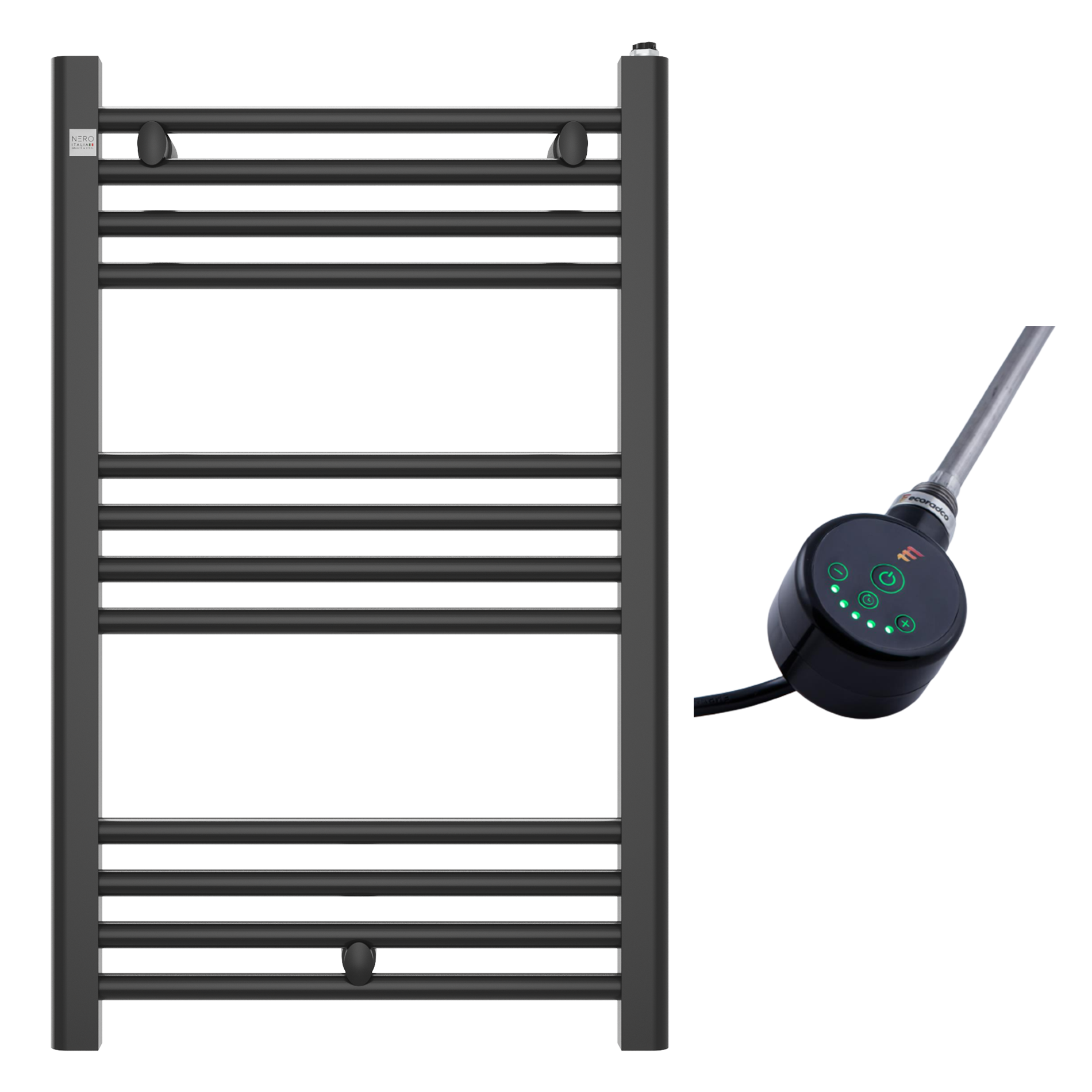 Grzejnik łazienkowy 80x50 cm czarny Peutro z grzałką elektryczną UP&DOWN