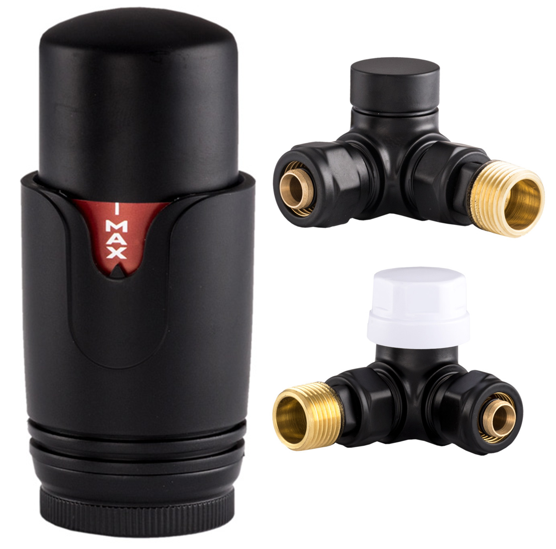 Zawór termostatyczny 3-osiowy zasilający odcinający 1/2" czarny