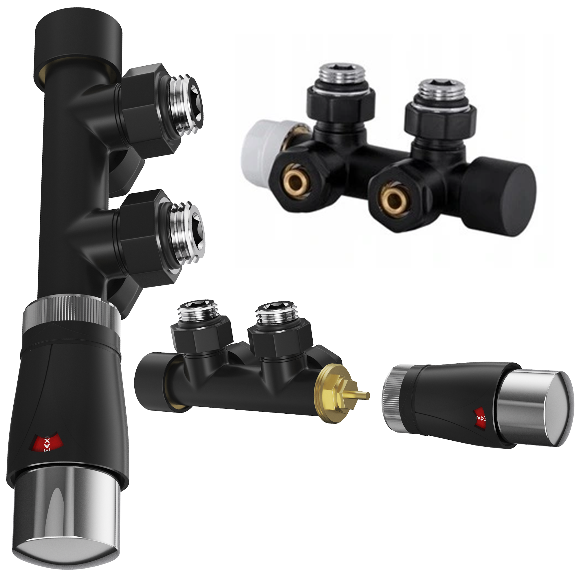 Zawór termostatyczny do grzejnika PEX 1/2" czarny komplet mosiężny z głowicą