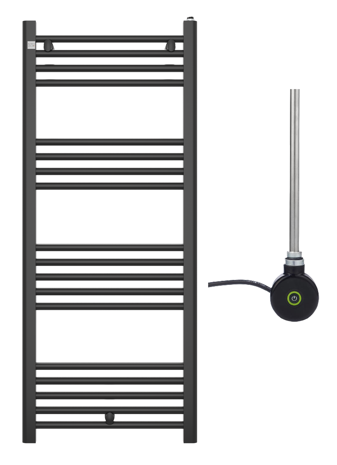 Grzejnik łazienkowy 120x50 cm czarny Peutro z grzałką elektryczną One Touch