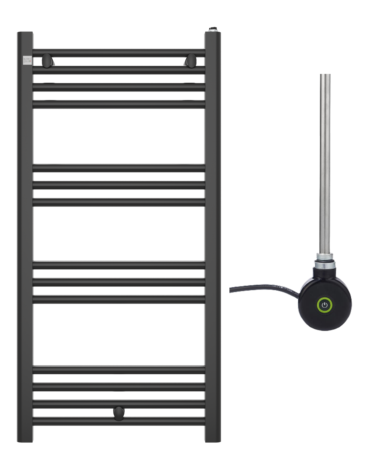 Grzejnik łazienkowy 100x50 cm czarny Peutro z grzałką elektryczną One Touch