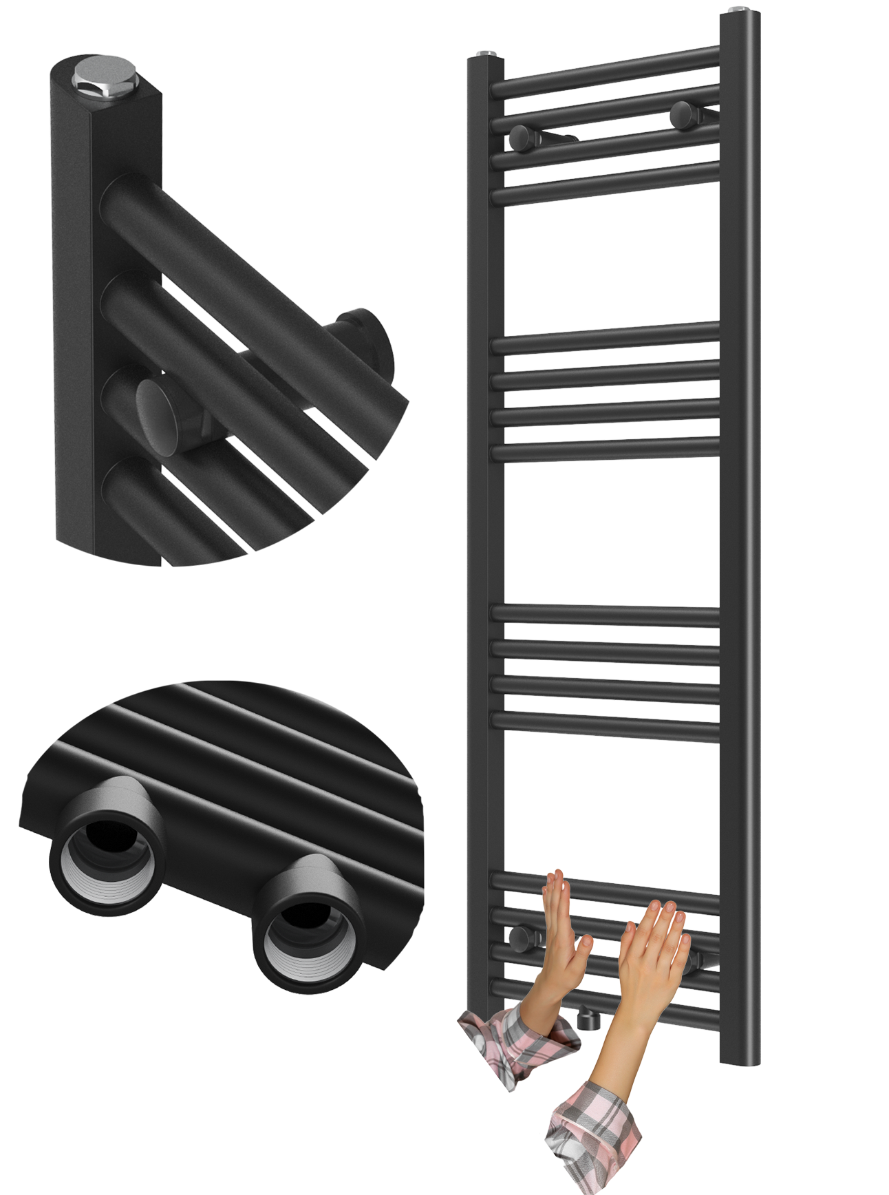 Grzejnik łazienkowy drabinkowy Raven 110x50 cm czarny nowoczesny