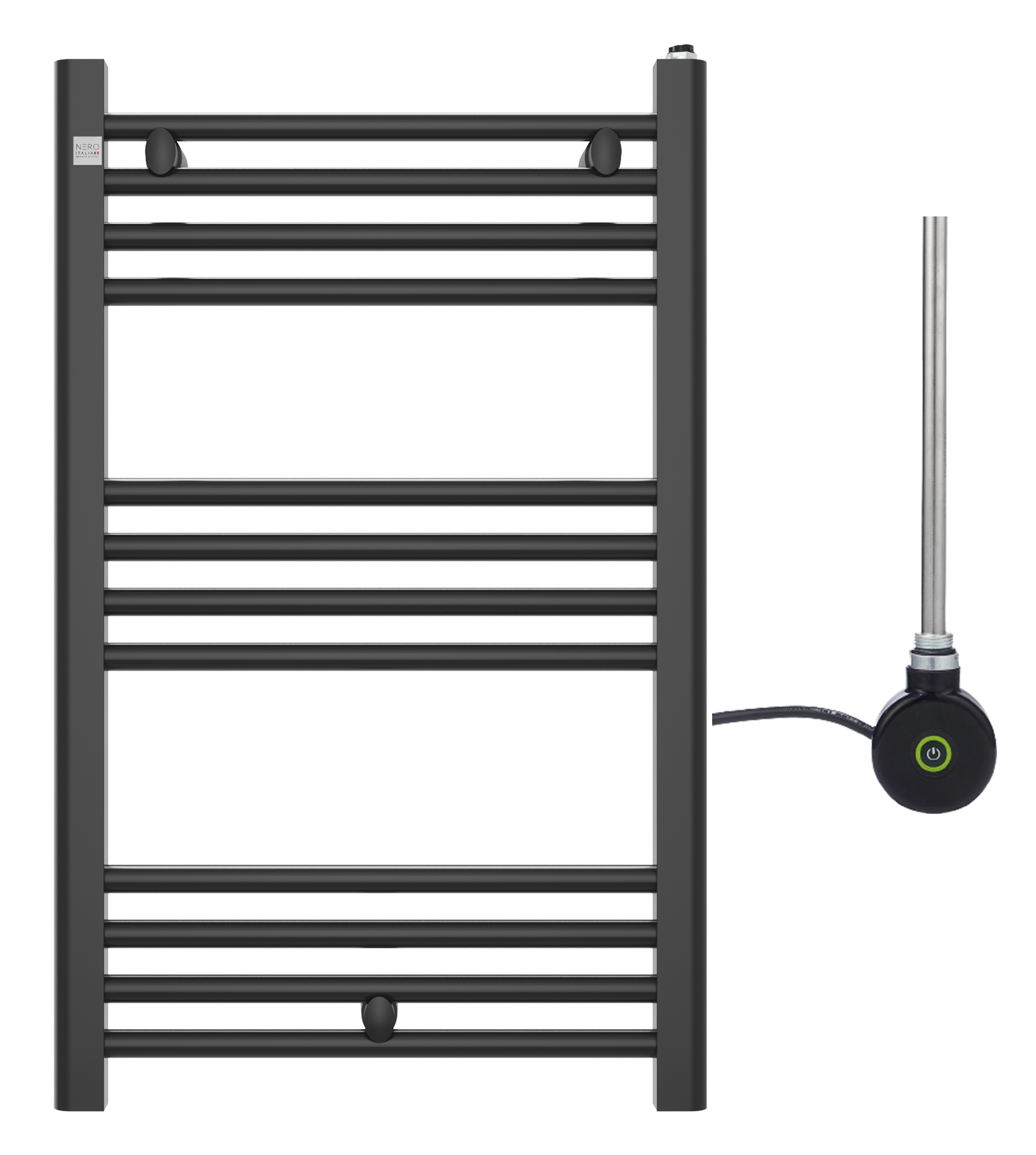 Grzejnik łazienkowy czarny 80x50 cm z grzałką elektryczną One Touch Peutro