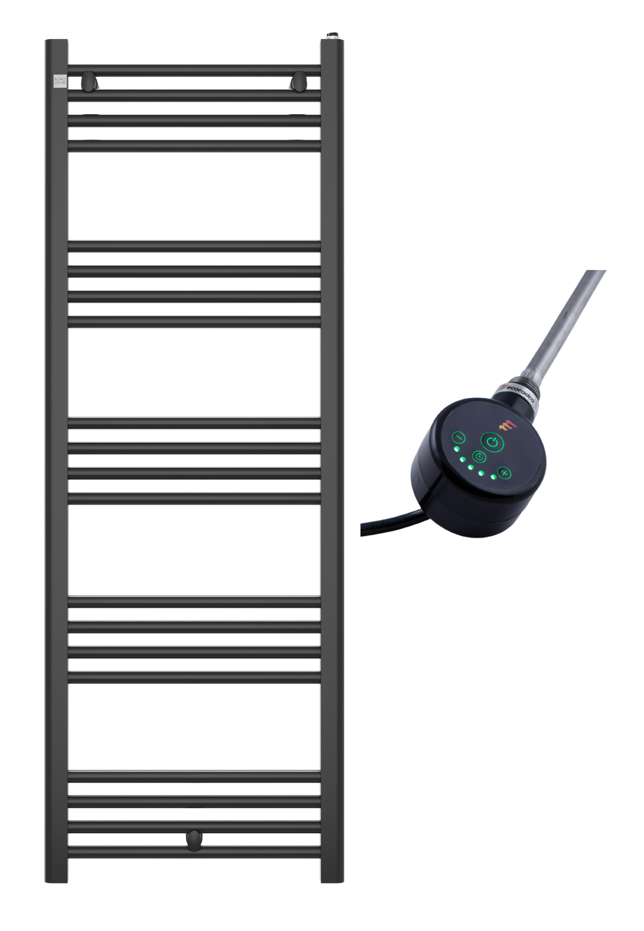 Grzejnik łazienkowy czarny 140x50 cm Peutro z grzałką elektryczną Up&Down