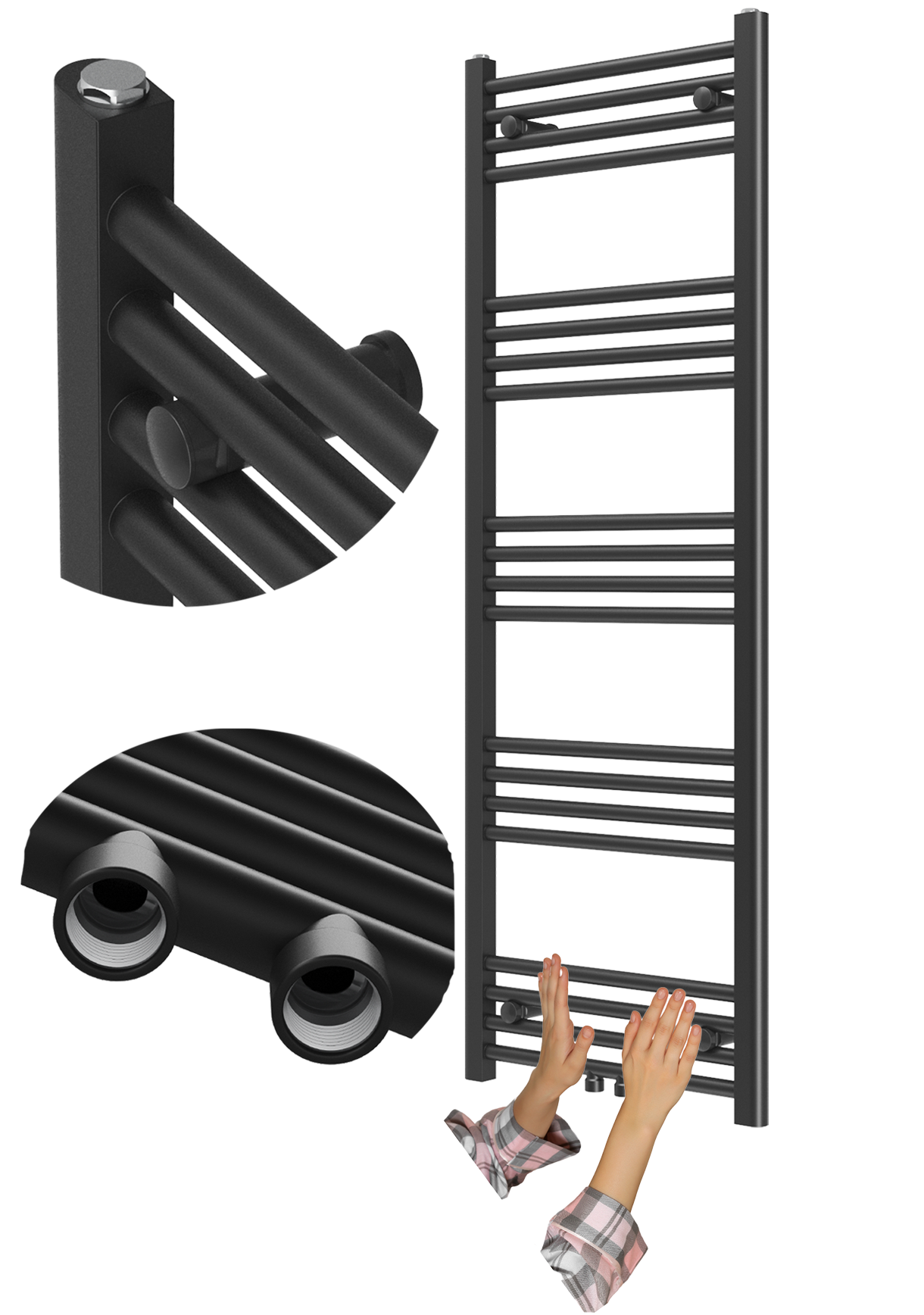 Grzejnik łazienkowy drabinkowy czarny 140x50 cm RAVEN