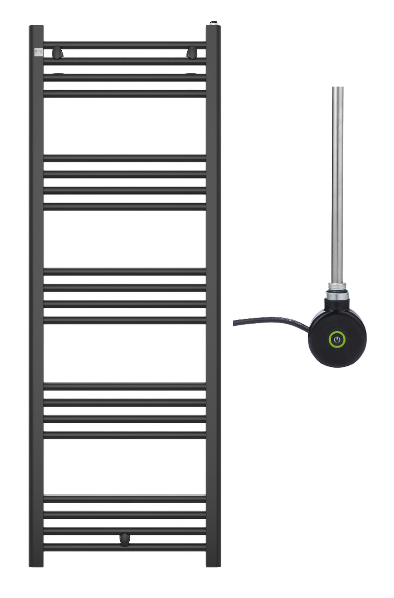 Grzejnik łazienkowy 140x50 cm czarny Peutro z grzałką elektryczną One Touch