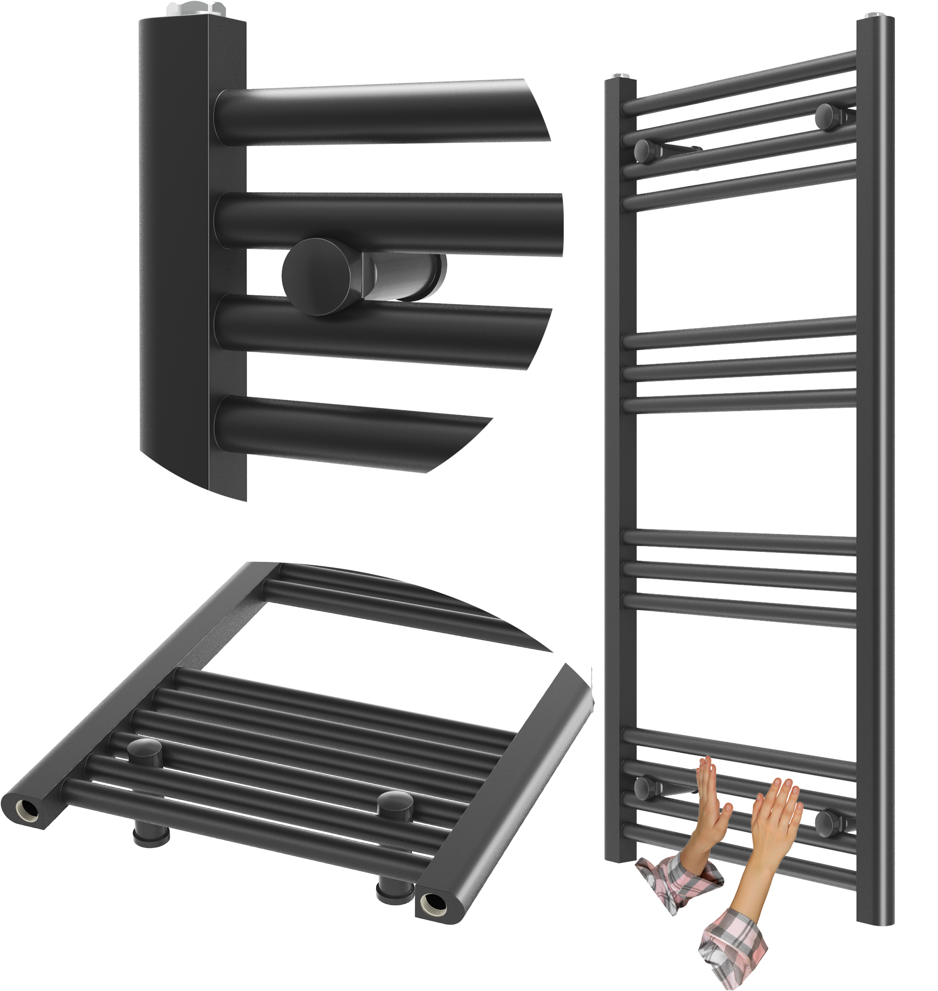 GRZEJNIK ŁAZIENKOWY CZARNY DRABINKOWY 50x100 cm KALORYFER NOWOCZESNY BRENO