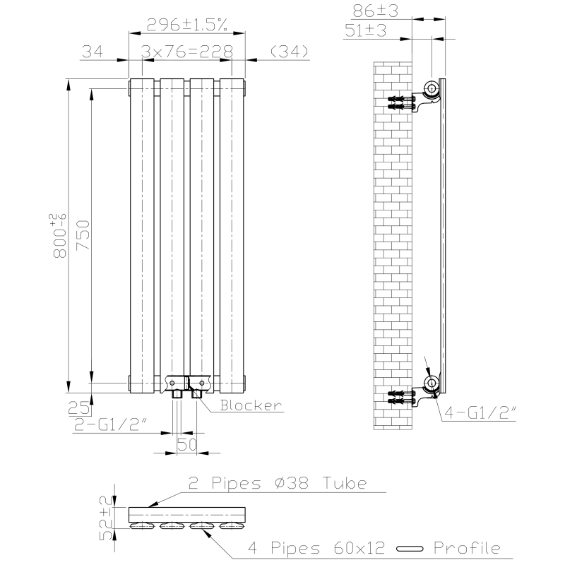 Grzejnik łazienkowy ozdobny pionowy FERO 800x296 mm czarny 278W panelowy