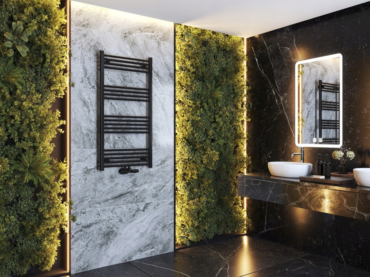 Grzejnik łazienkowy drabinkowy czarny 120x60 cm Raven - nowoczesny